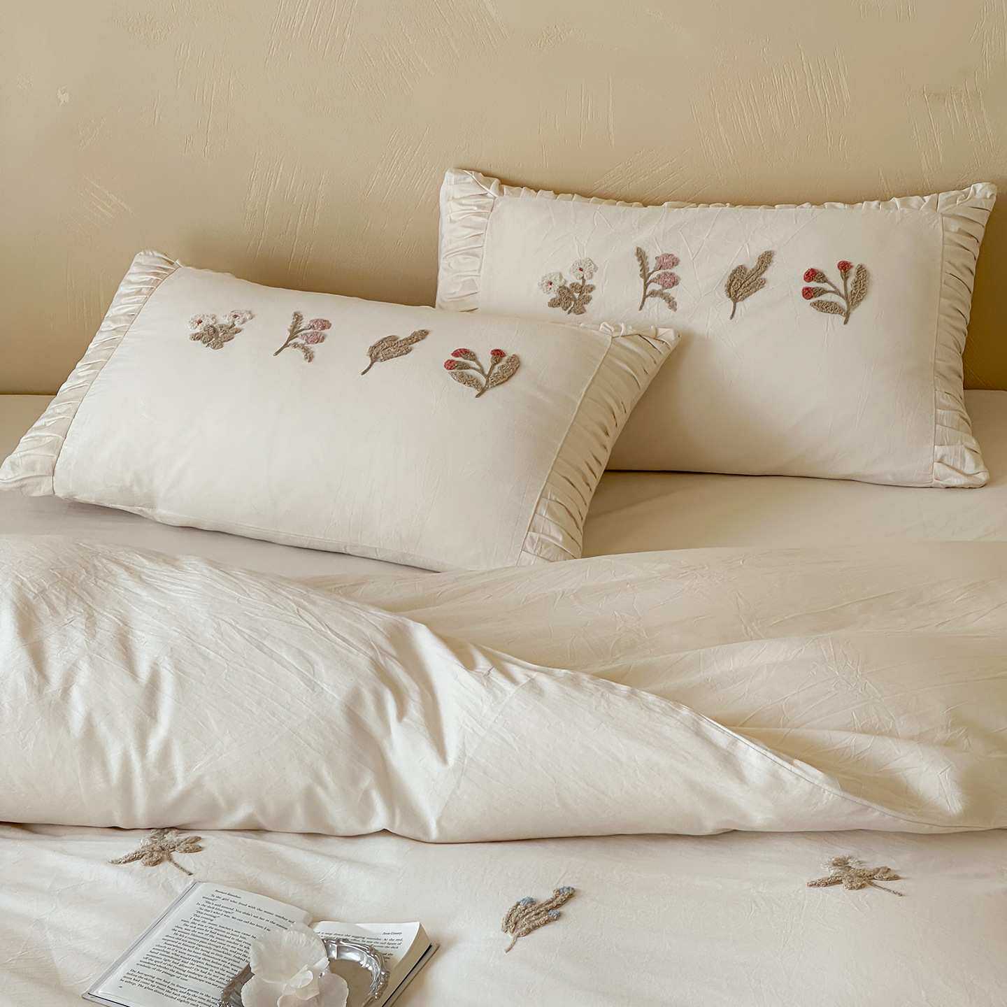 A类100支全棉贡缎四件套少女心纯棉被套床单床笠毛巾绣用品博主风