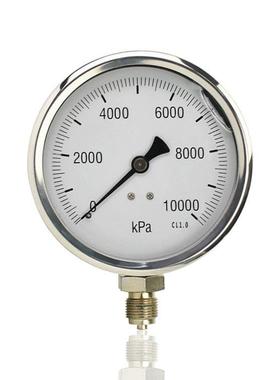 全钢千帕压力表不锈钢304径向充油耐震YN100BF 10000KPA M20*1.5