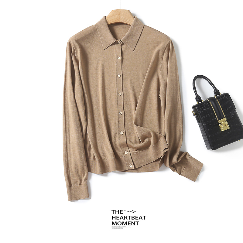 【甜甜粉丝专享】100%绵羊毛精纺可机洗羊毛衫翻领针织开衫BN779