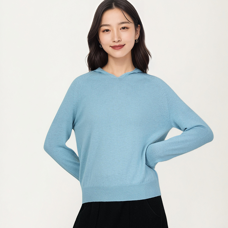 【甜甜粉丝专享】100绵羊毛时尚休闲纯色秋冬连帽针织衫HN667