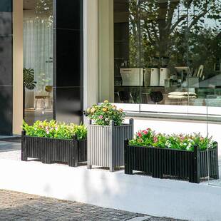 防腐木箱户外庭简院EYA高端长形北方欧约灰黑色创意网红花盆种花