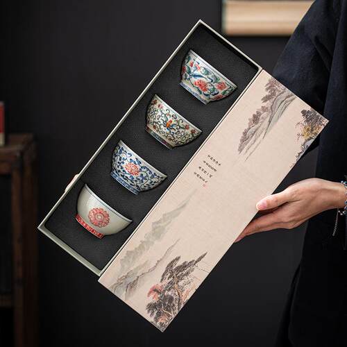 青花瓷手绘山水主人杯个人专用单杯家用陶瓷缸杯品茗杯办公室茶杯