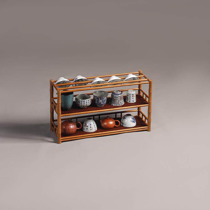 三层带沥水壶架杯架茶具配件收纳展示架竹架茶具整理收纳 茶棚
