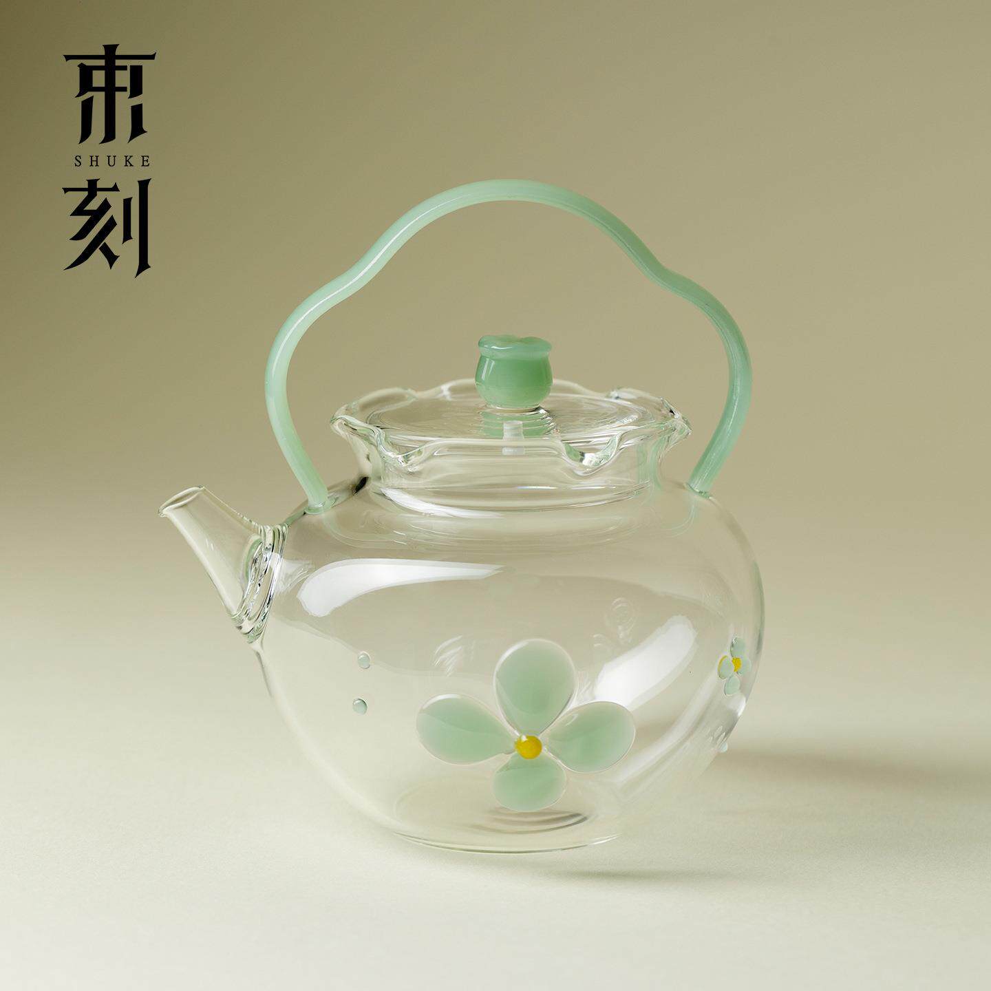 束刻高硼硅玻璃如意提炼壶耐高温茶水分离式茶壶可电陶炉加热茶器