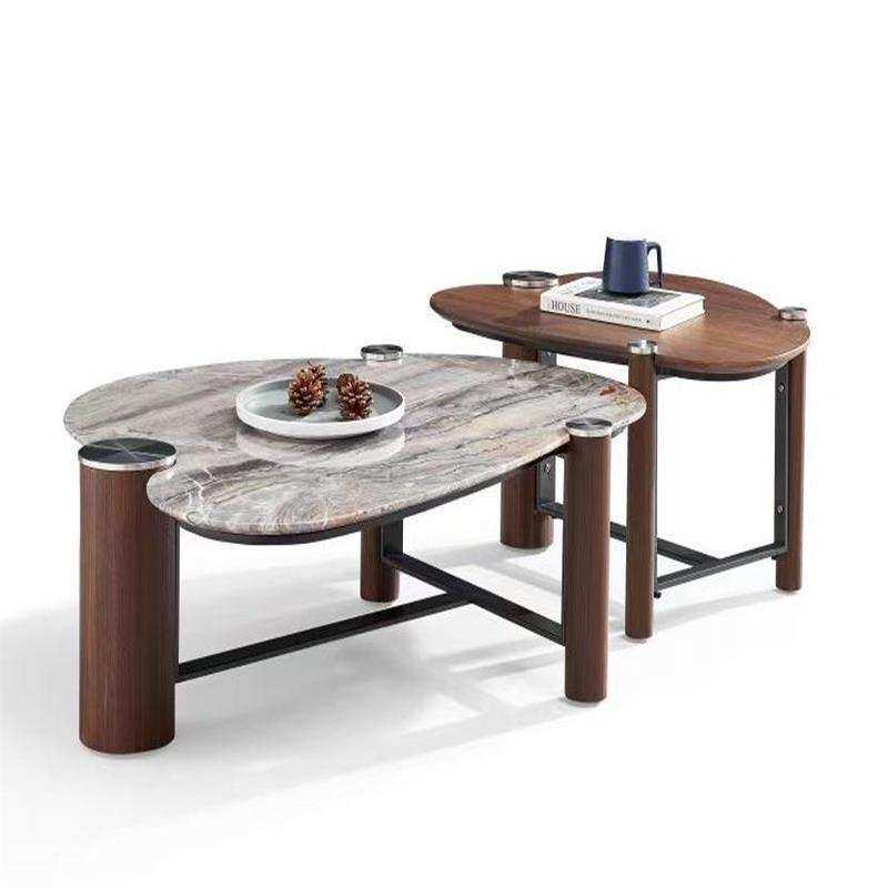Y蜵1轻奢岩板茶几组合现代简约客厅家用圆形小户型微晶石奶油风茶