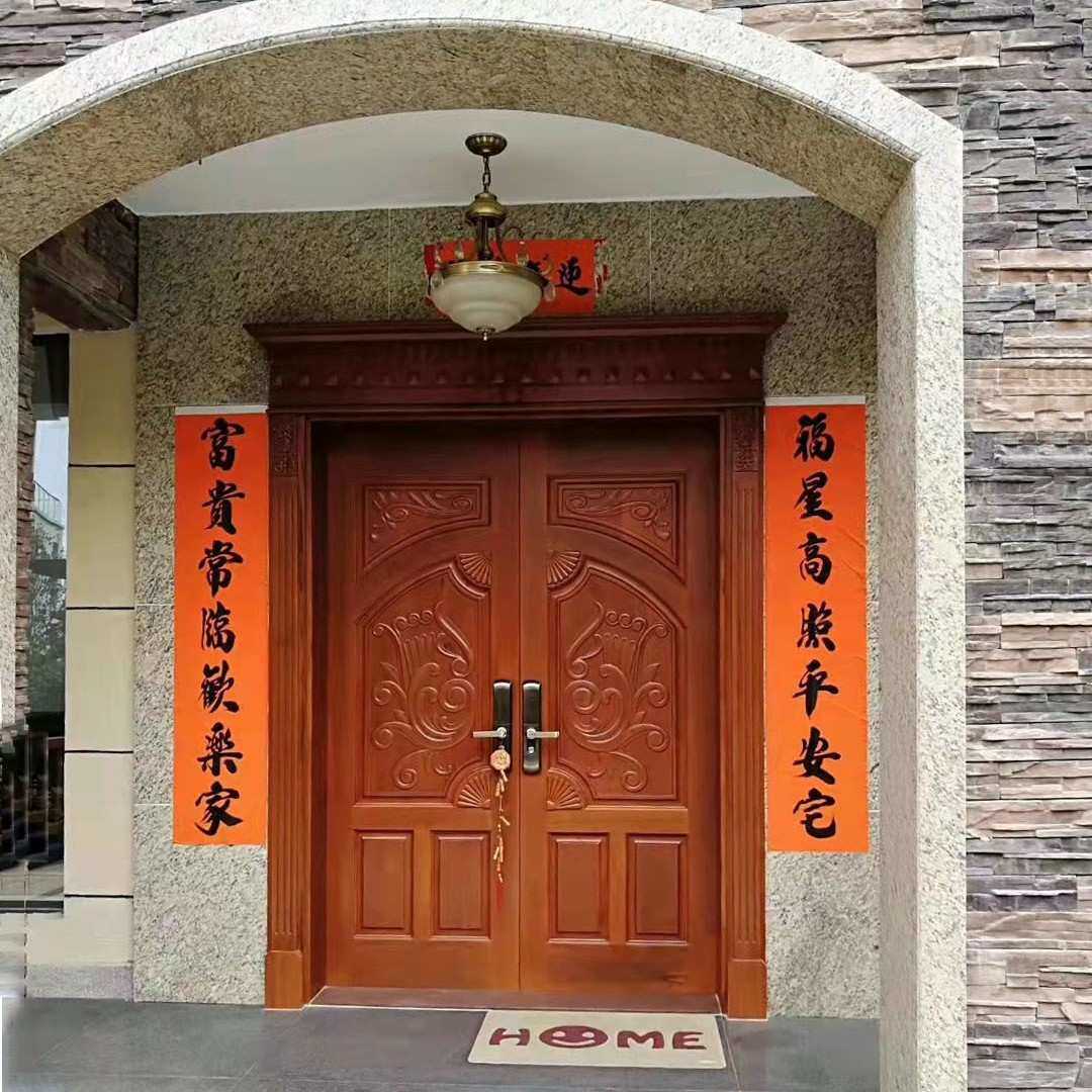 豪华家院实木入户大门 防腐耐晒缅甸柚木安全门榫卯工艺别墅大门