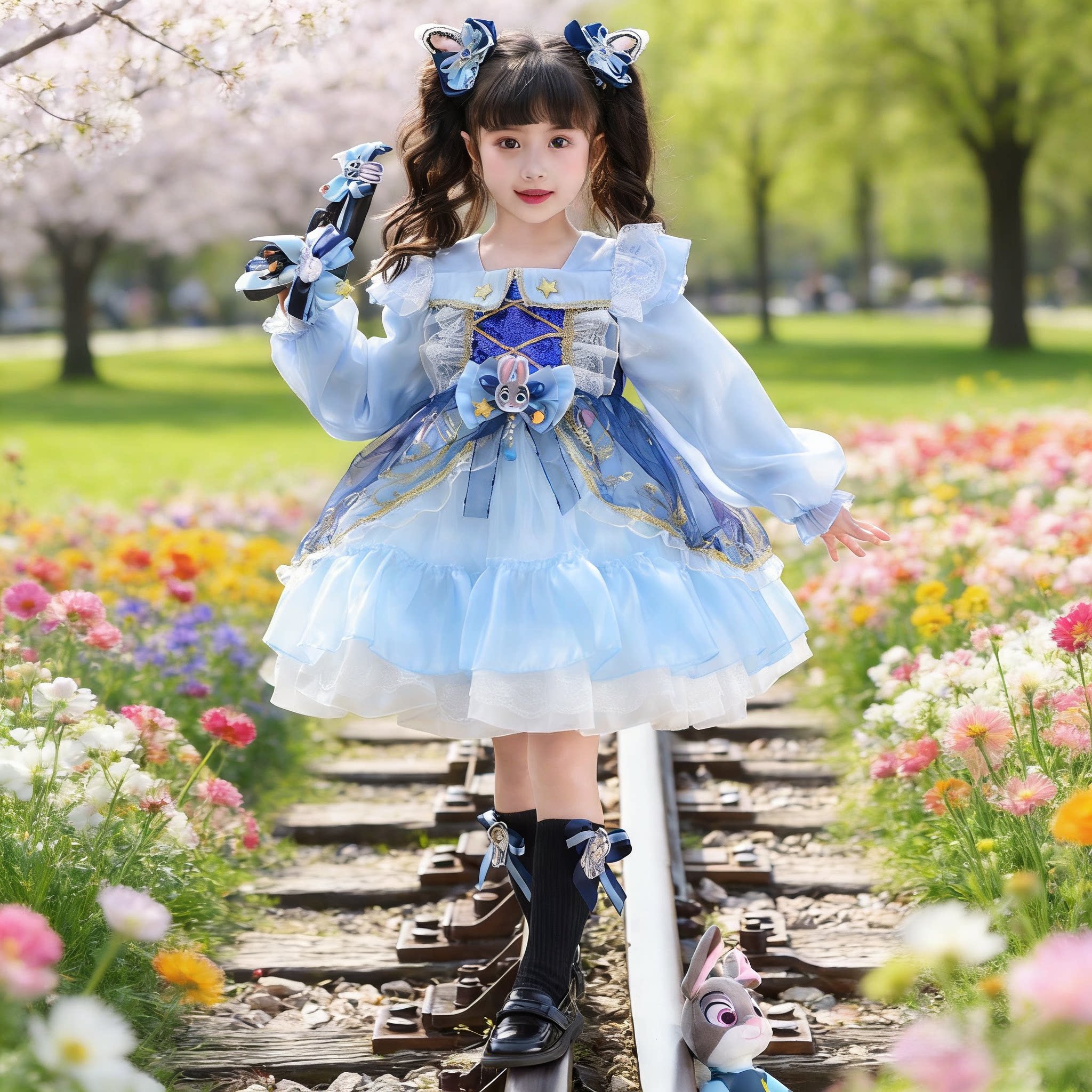 女童春秋季2026新款朱迪兔子警官连衣裙女孩洛丽塔生日礼服公主裙