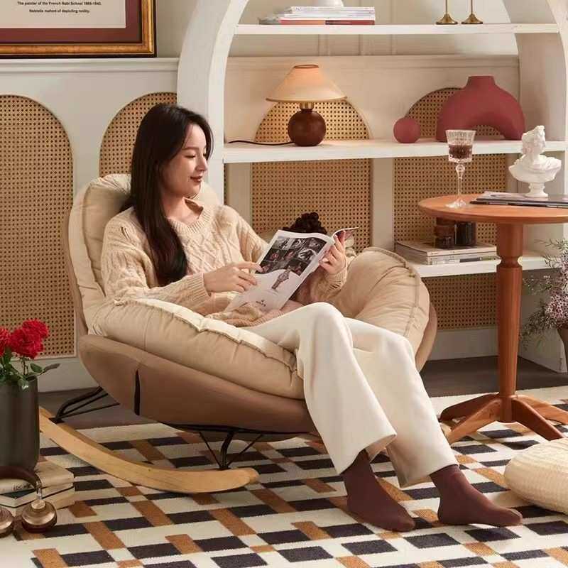 现代轻奢雪橇式摇摇椅躺椅阳台卧室家用休闲懒人沙发椅单人企鹅椅