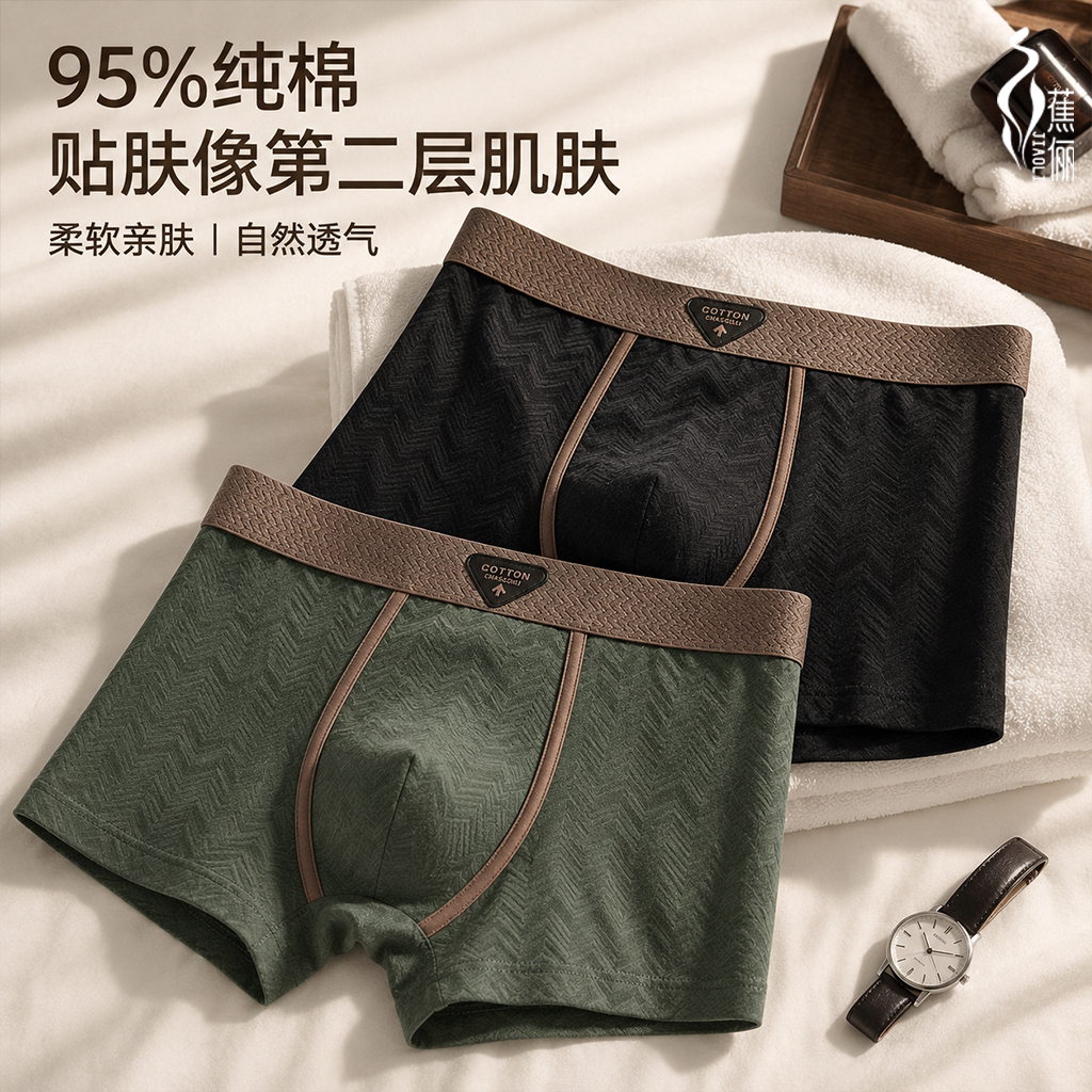 男士内裤纯棉男款10A级抗菌透气秋冬款男生简约运动平角四角短裤