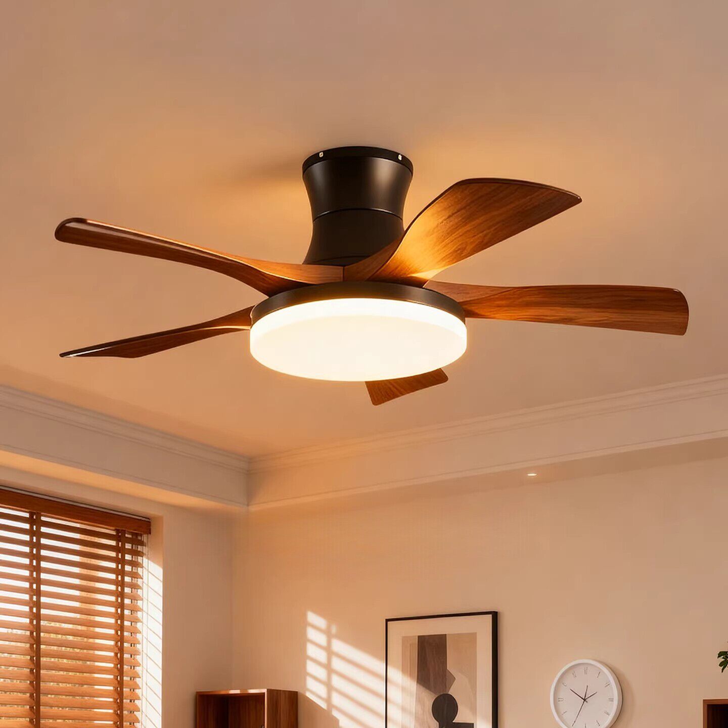 雷士照明风扇灯胡桃木色吊扇灯北欧客厅灯卧室灯餐厅新中式中古风