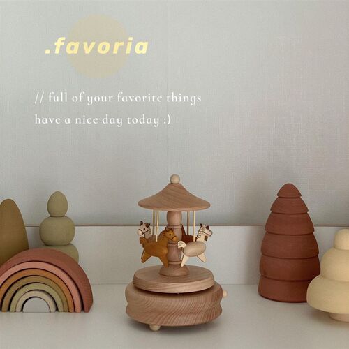 Favoria韩系ins旋转木马八音盒实木音乐盒儿童房家居装饰生日礼物
