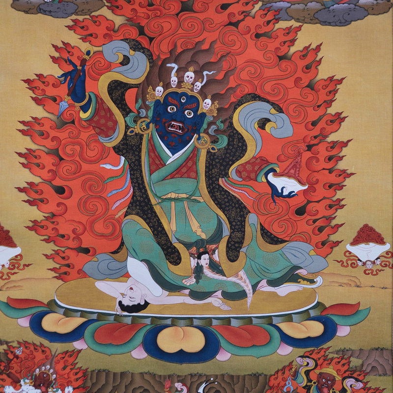 藏式传统二臂玛哈嘎拉唐卡挂画西藏密宗仿手绘家用客厅藏族装饰