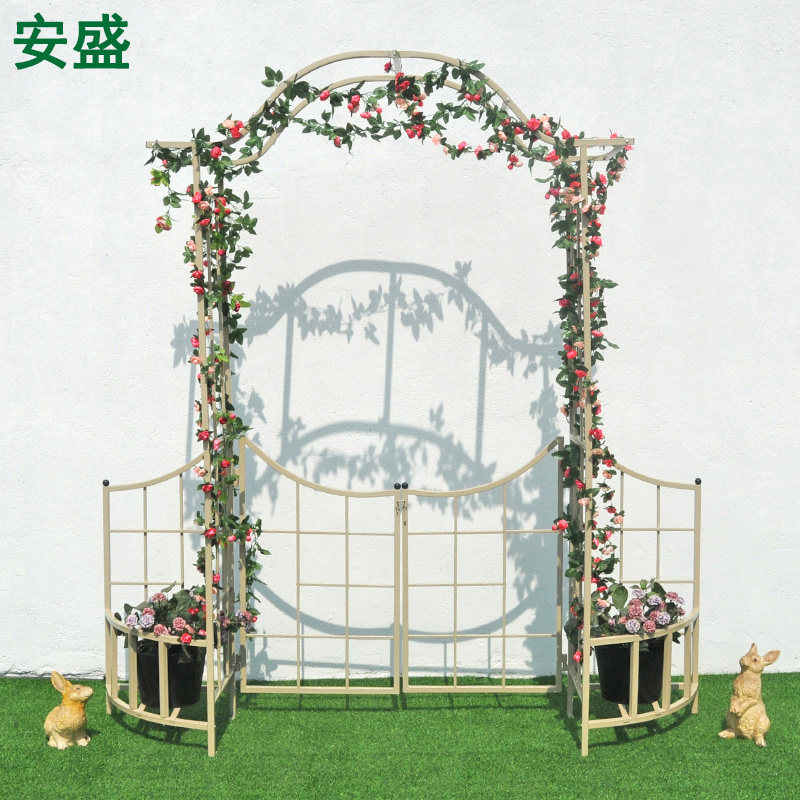 安盛花园铁艺花架支架月季爬藤架庭院拱门带门篱笆田园多功能黑白
