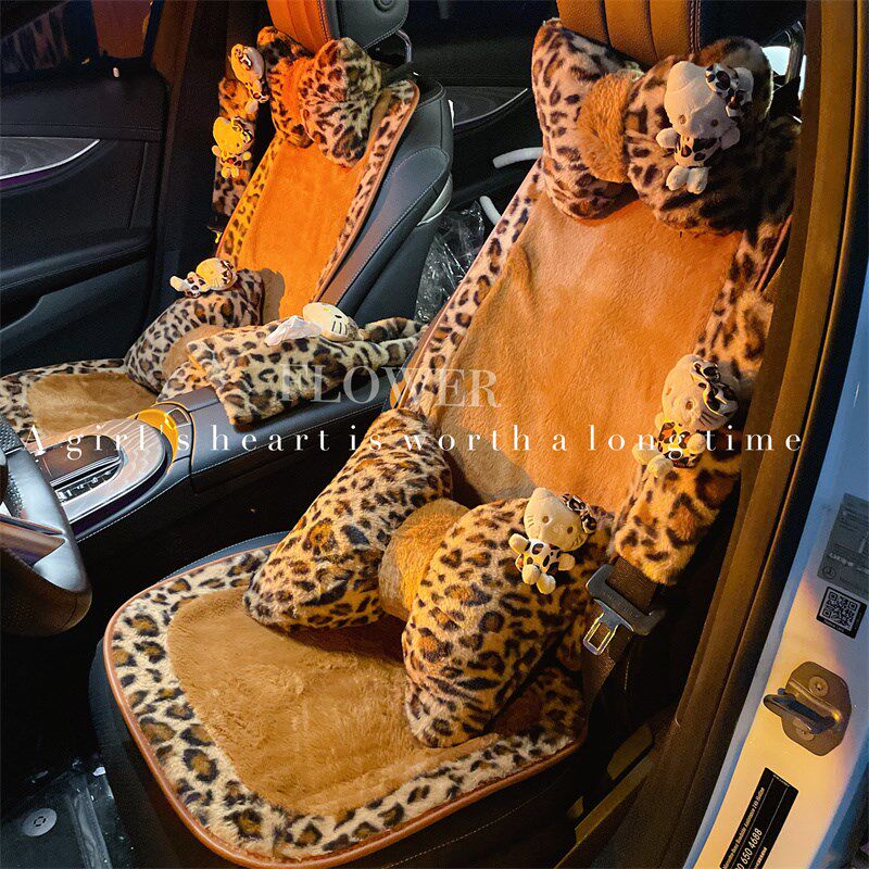 冬季毛绒汽车坐垫高级感豹纹女士保暖座椅加热垫柔软后排车载座垫