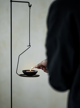 侘寂风创意烛台摆件家用复古铁艺中式蜡烛台民宿茶室高级感装饰