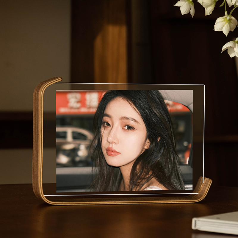 创意透明亚克力实木摆台洗照片定制diy做成相框空框装裱6寸写真