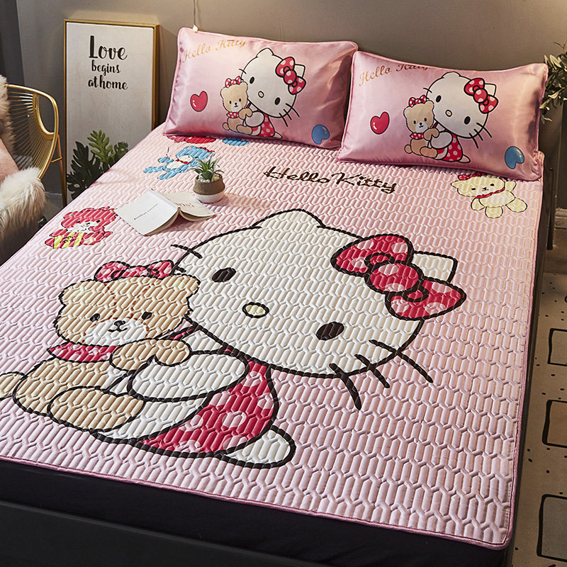 仙女粉乳胶凉席冰丝卡通可水洗儿童kt猫夏季可爱1.8米2.0x2.2定制