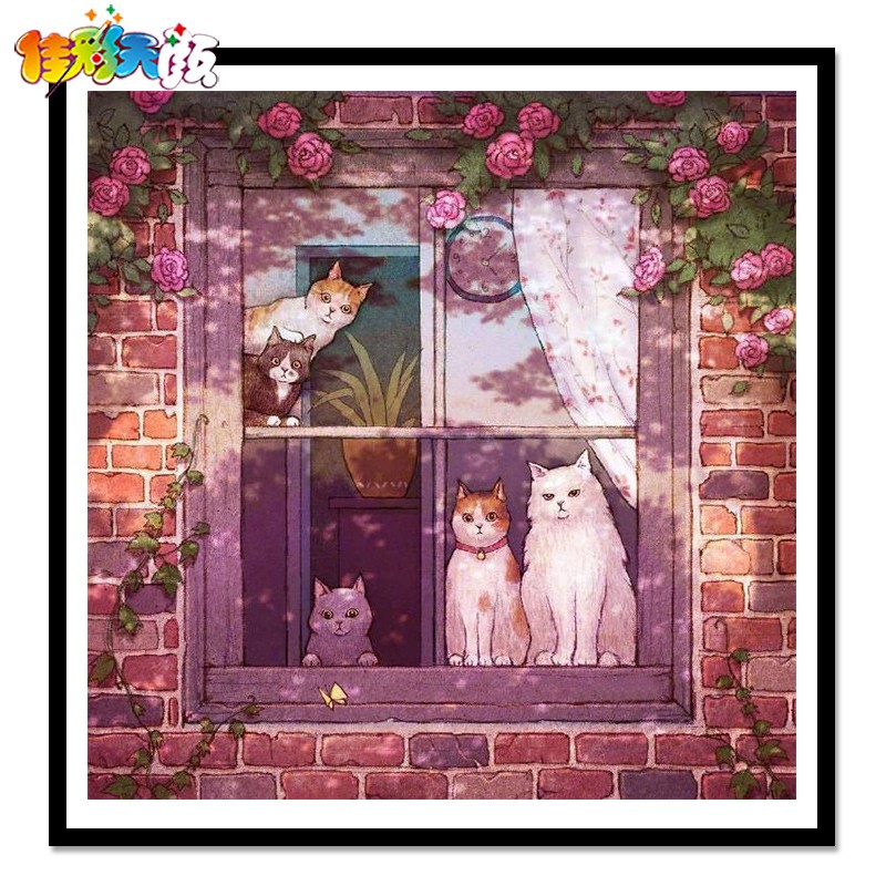 佳彩天颜 数字油画diy填充色手绘动物猫咪植物花卉客厅装饰油彩画