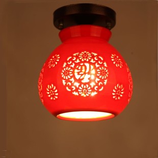 中式陶瓷灯具吧阳台灯红灯笼餐厅单头灯吸顶灯门厅走廊过道灯饰