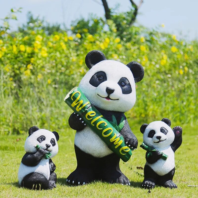 户外花园庭院创意可爱熊猫雕塑仿真树脂动物公园草坪别墅装饰摆件