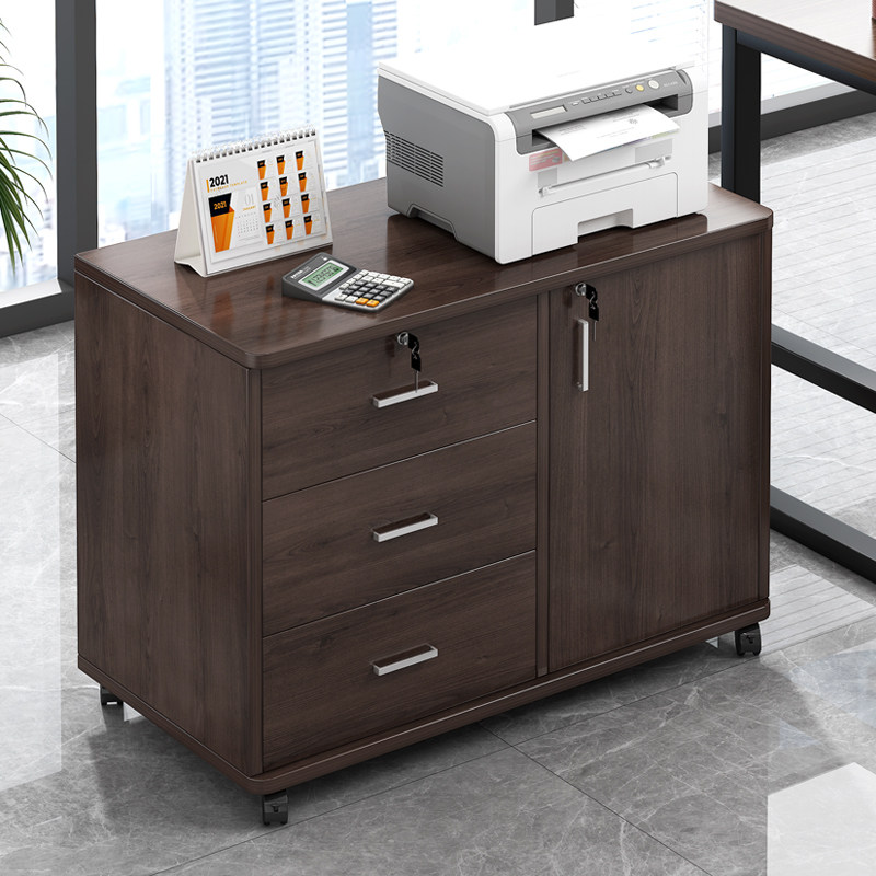 办公室文件柜桌下木质收纳柜移动侧边储物柜小柜子带锁抽屉柜矮柜