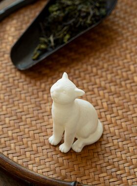 久造德化白瓷可爱小猫手工艺品摆件创意陶瓷客厅装饰书房镇纸摆设