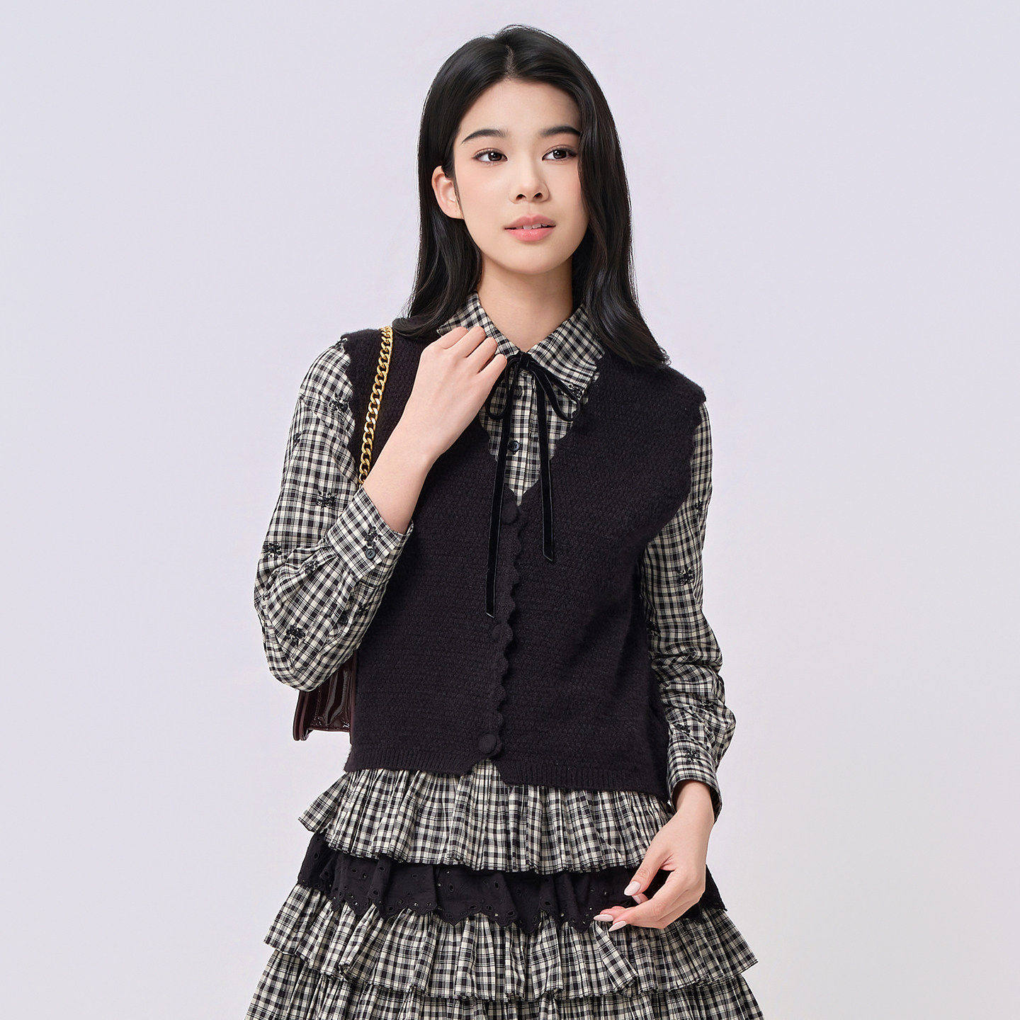 蜜澳早春漂亮穿搭毛衣马甲背心新款小个子毛衣优雅风针织马甲