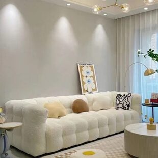 北欧轻奢泰迪羊羔绒沙发棉花糖现代简约网红奶油风乳胶意式极简风