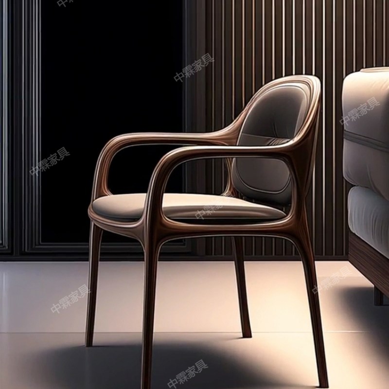 北美黑胡桃实木真皮餐p椅靠背椅现代无障碍豪华桌茶椅单人休闲沙