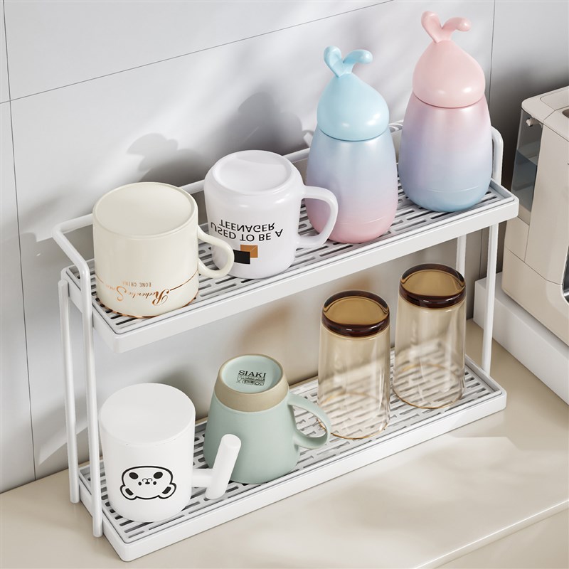 杯架子置物架双层沥水收纳架茶具玻D璃杯架带托盘一体桌面咖啡杯