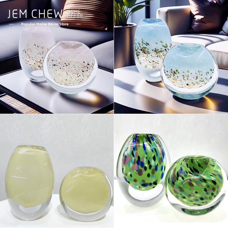 轻奢中古a风玻璃花瓶花艺售楼处样板客厅餐桌家用水培插花鲜花干