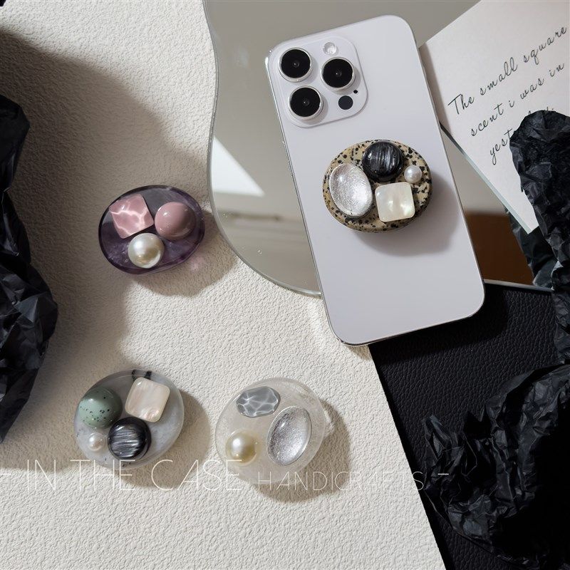 InTheCase手机支架4色纯天然矿石装饰珍珠伸缩折叠气囊粘贴