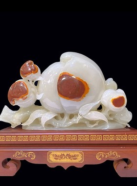 玉石蟠桃摆件中式家居客厅玄关柜装饰工艺爷爷老人长辈祝寿桃贺礼