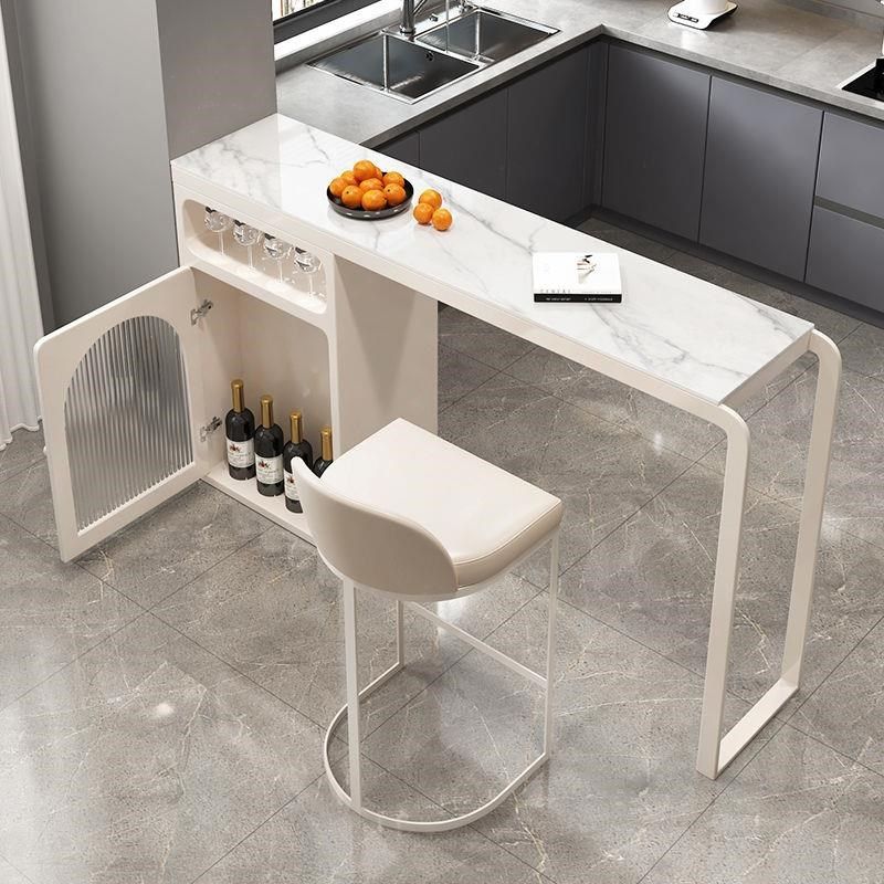 奶油风开放式厨房岛台岩板吧台桌家用客厅靠墙隔断阳台休闲高脚桌