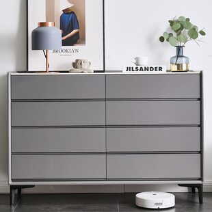 意式极简实木八斗柜轻奢岩板储物柜客厅八斗厨卧室床尾柜灰色