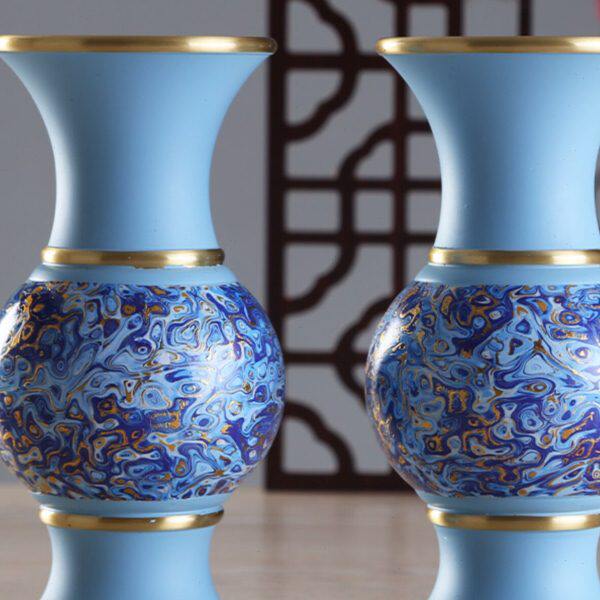 黄铜珐琅彩花瓶礼佛中式海之蓝干花瓶插花樽佛前居家供具套装摆件