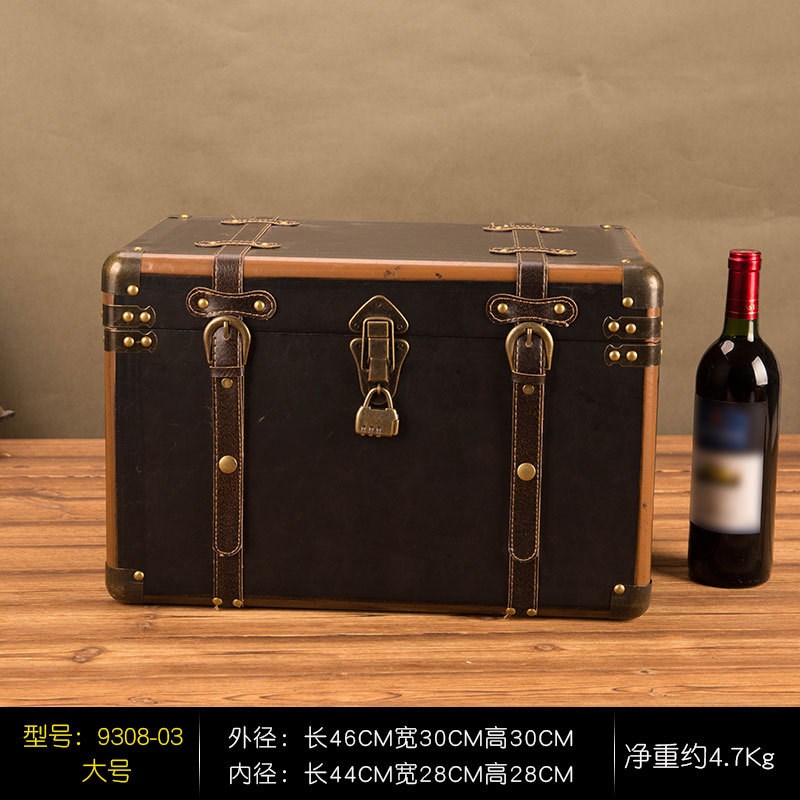 S588家用大容量特大号复古收纳箱带锁上锁木箱储物小箱子密码箱道