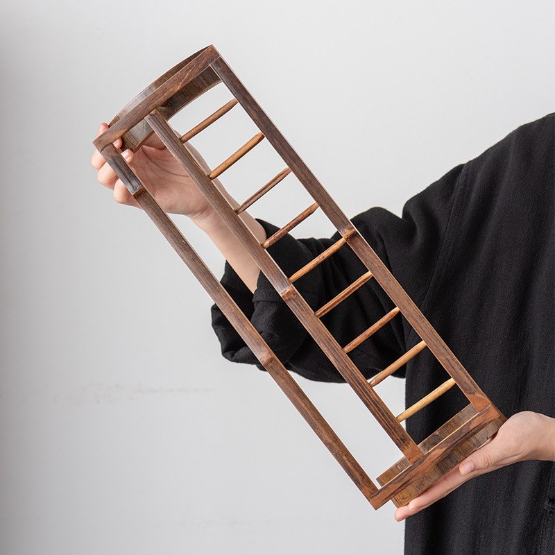 竹制杯架复古功夫茶具收纳架茶杯架子双层博古架晾杯架茶壶展示架