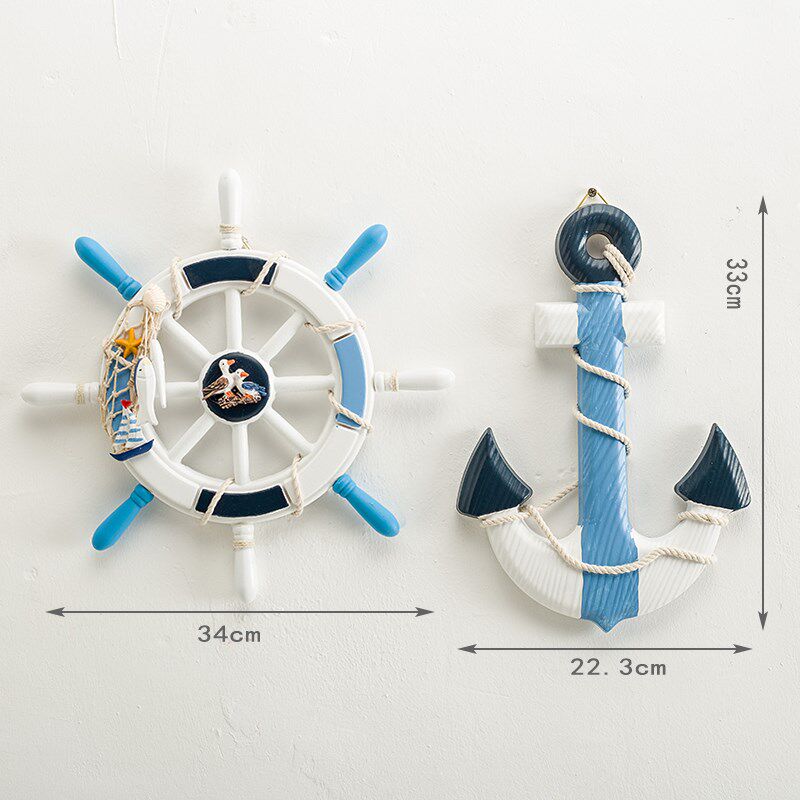 9Y地中海风格舵手装饰船锚船舵组合挂件装饰舵锚方向盘墙壁
