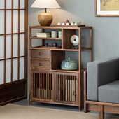 木笙记黑胡桃木博古架实木新中式 茶柜置物架茶室展示架收纳柜茶柜