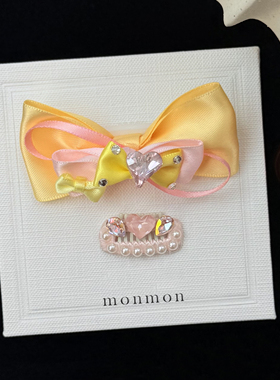 狗狗发夹约克夏bb夹黄色点钻珍珠马尔济斯头饰比熊泰迪碎发鼻梁夹