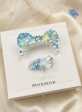 马尔济斯专用蓝钻宠物发夹约克夏仙气蝴蝶结夹子狗狗拍照头饰