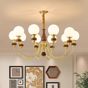 全铜中古风客厅吊灯美式田园大气餐厅实木书房灯法式卧室主灯灯具