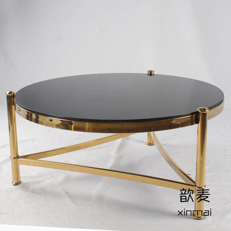 广东歆麦佛山家具厂家直销轻奢简约个性休闲不锈钢后现代圆形茶几