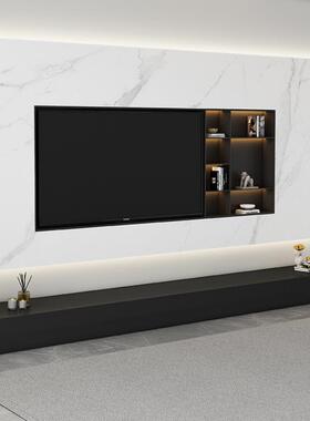 黑色岩板电视柜茶几组合意式超长条地台柜家用现代简约小户型地柜