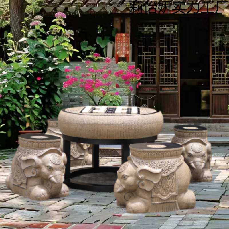 户外庭院花园仿石头雕桌椅组合室外别墅院子露天阳台茶几圆桌凳子