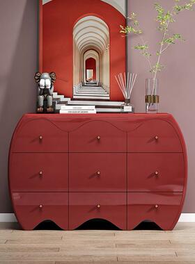 卧室美式轻奢斗柜收纳柜整装现代简约客厅实木抽屉红色储物柜子