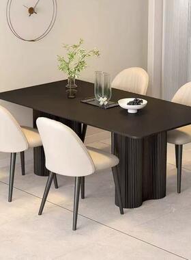 纯黑色岩板餐桌新款意式高端现代简约家用2024小户型长方形吃饭桌