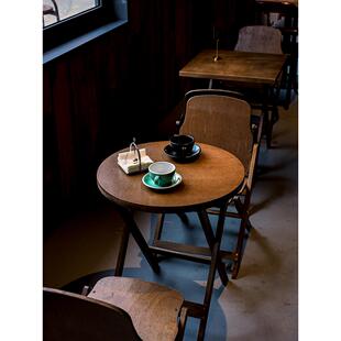 谋生美式折叠圆桌子实木方桌客厅阳台家用餐桌咖啡桌椅小户型茶几