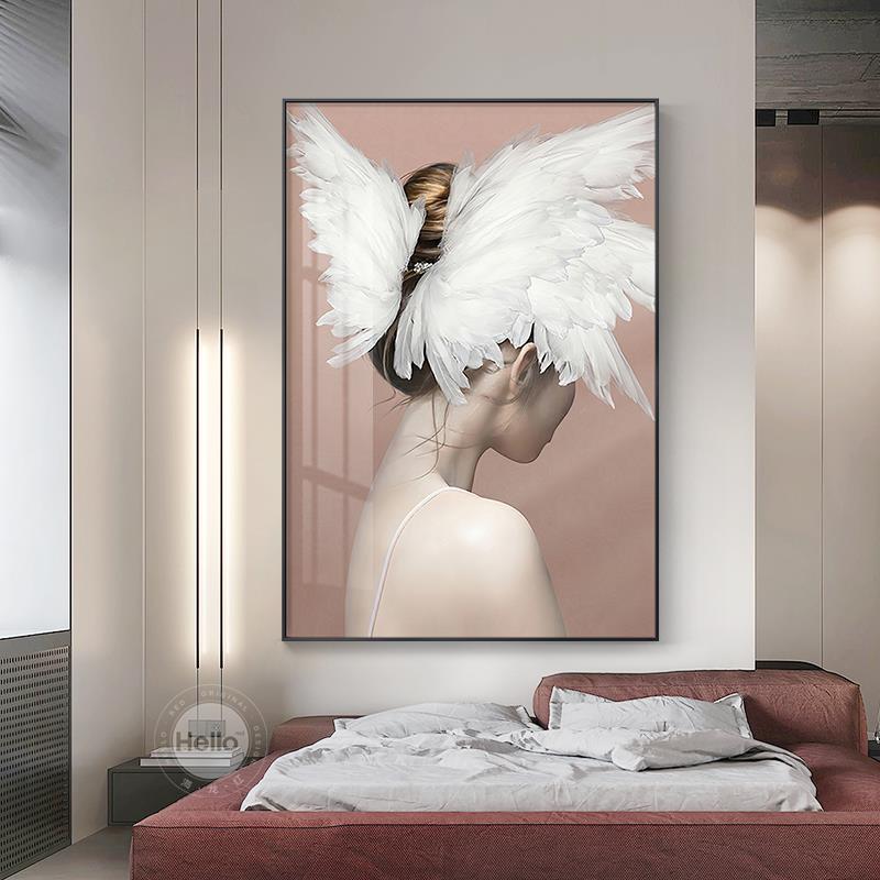 轻奢美女玄关走廊装饰画卧室壁画人物美容院客厅沙发背景墙面挂画